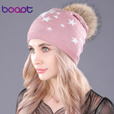 Fluffy Raccoon Pompom Woman's Winter Beanie Hat