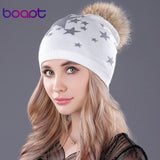 Fluffy Raccoon Pompom Woman's Winter Beanie Hat