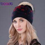 Fluffy Raccoon Pompom Woman's Winter Beanie Hat