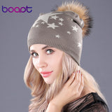 Fluffy Raccoon Pompom Woman's Winter Beanie Hat