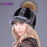 Striped Fur PomPom Hat (Winter Beanies) for Woman