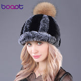 Striped Fur PomPom Hat (Winter Beanies) for Woman