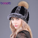 Striped Fur PomPom Hat (Winter Beanies) for Woman